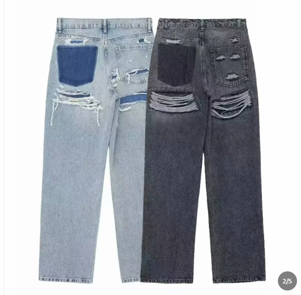 Jeans de pierna ancha para mujer con bolsillos traseros en contraste