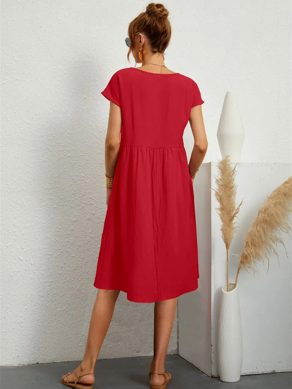 Women's Casual Loose Fit Midi Dress with Pockets