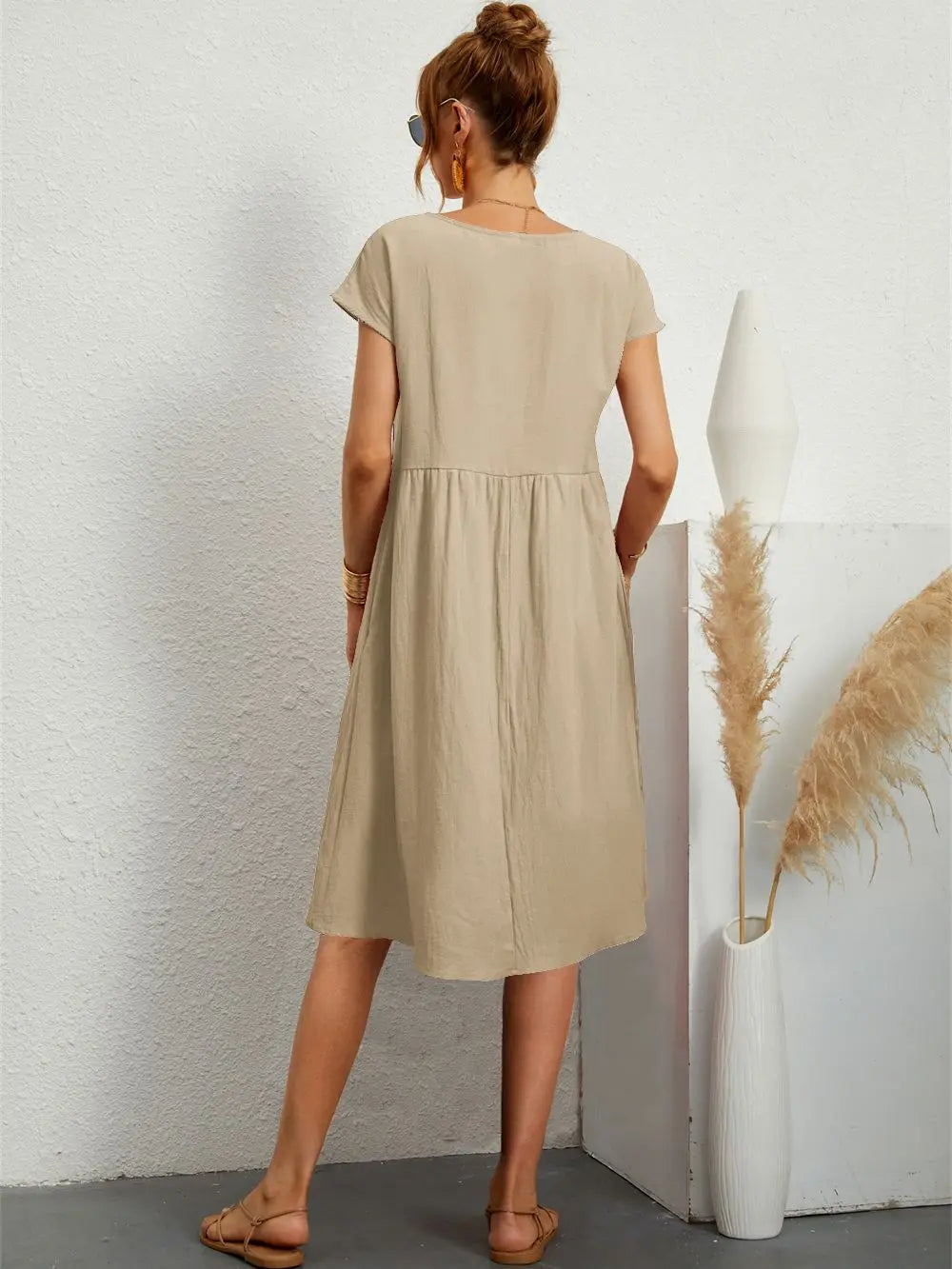 Women's Casual Loose Fit Midi Dress with Pockets
