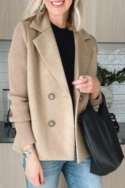 Women's Double-Breasted Blazer with Knit Sleeves