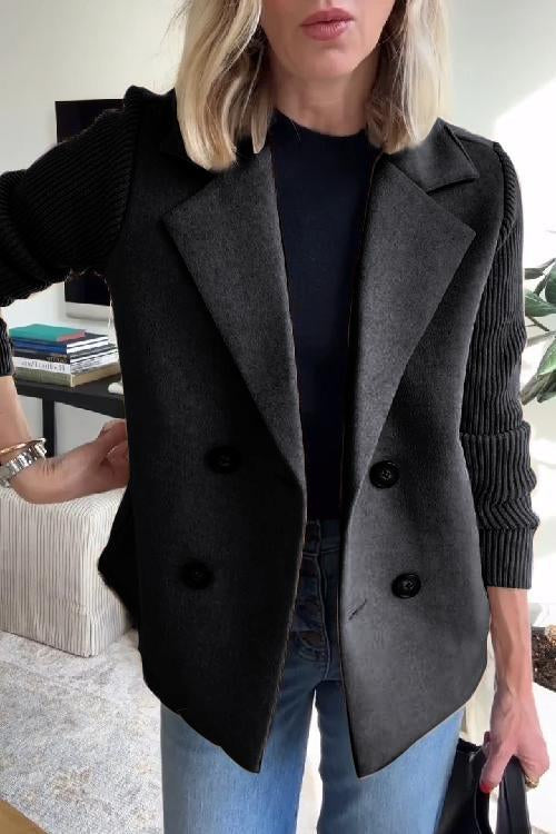 Women's Double-Breasted Blazer with Knit Sleeves