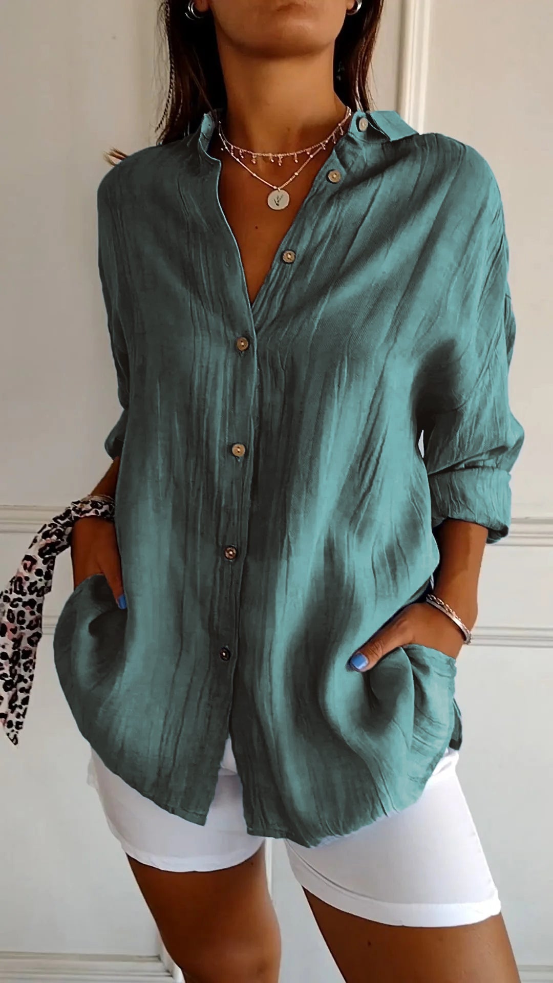 Women’s Linen-Style Button-Up Shirt