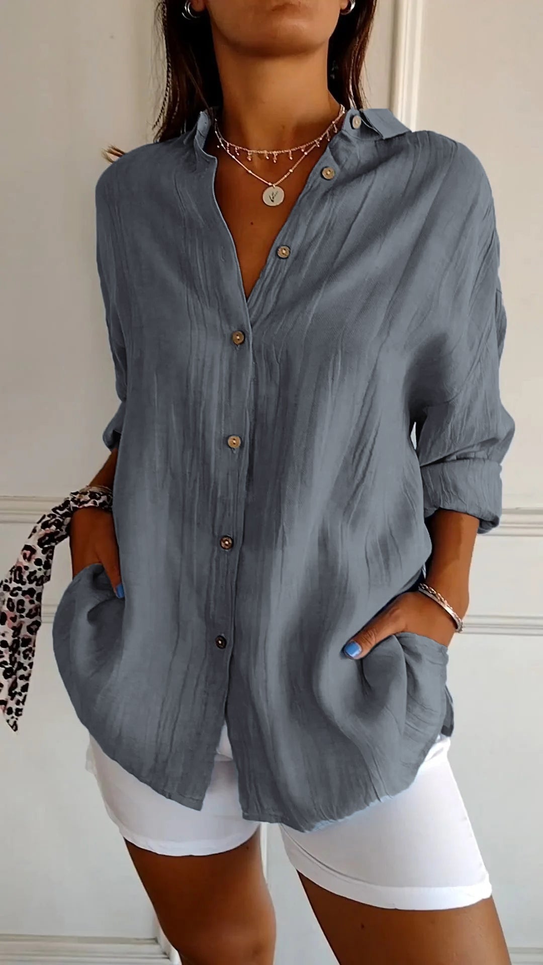 Women’s Linen-Style Button-Up Shirt