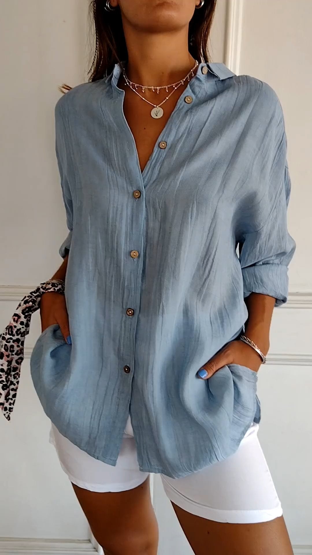 Women’s Linen-Style Button-Up Shirt