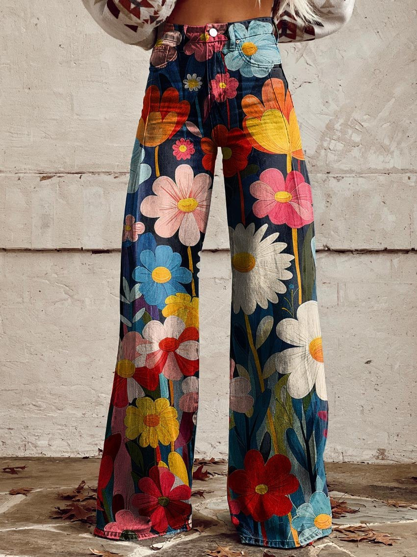 Women's Floral Palazzo Wide-Leg Pants