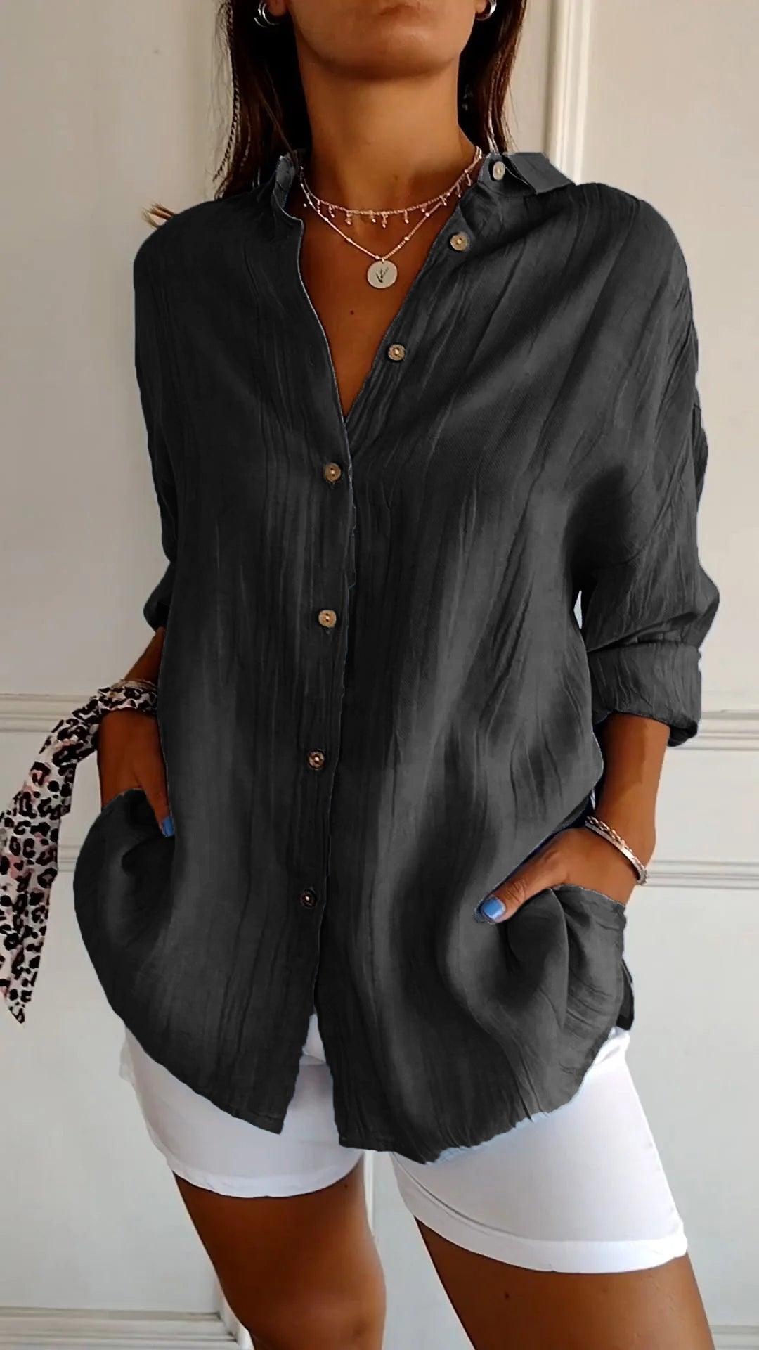 Women’s Linen-Style Button-Up Shirt