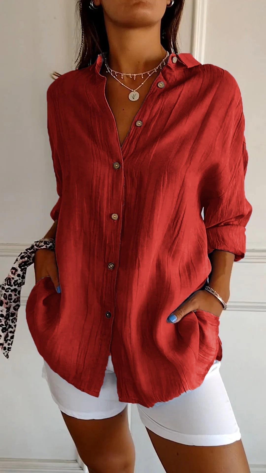Women’s Linen-Style Button-Up Shirt
