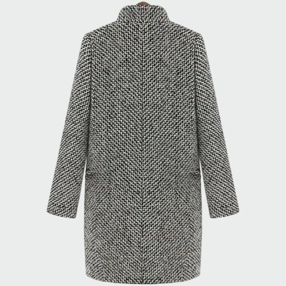 Women's Herringbone Long Coat with Notched Lapel