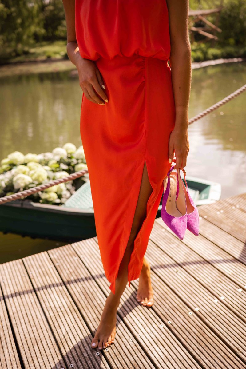 Women's Sleeveless Midi Dress with High Neck