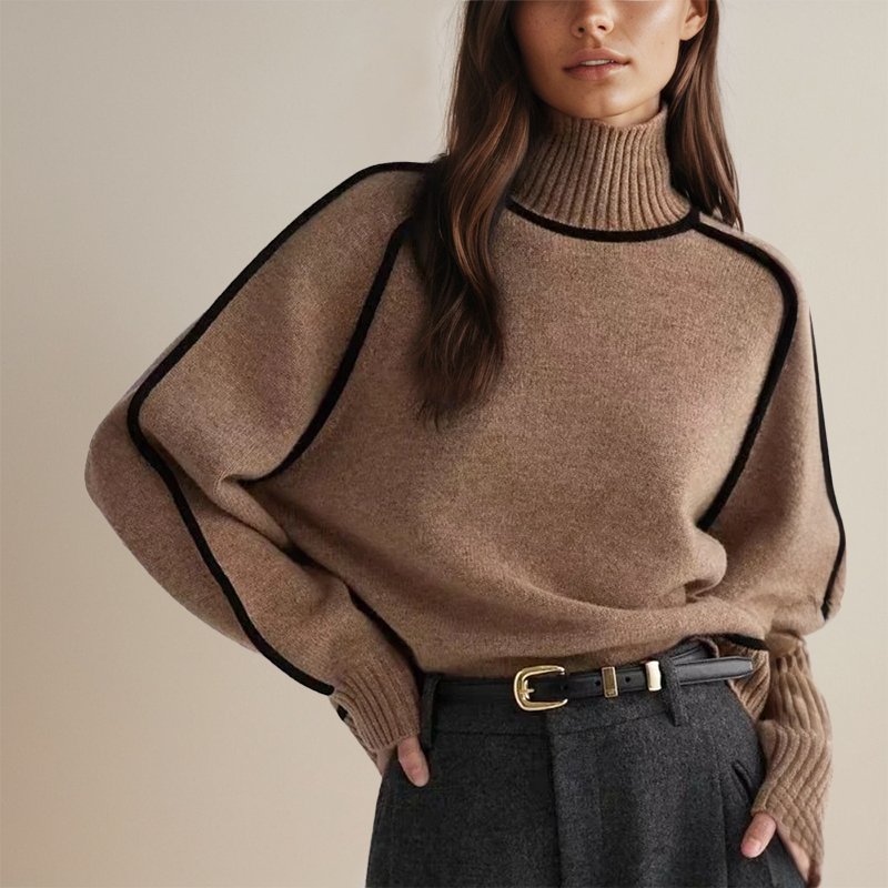 Women's Contrast Trim Turtleneck Sweater
