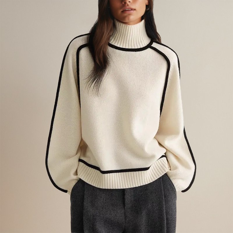 Women's Contrast Trim Turtleneck Sweater