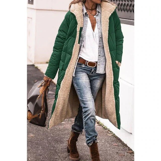 Manteau long matelassé à capuche pour femme avec doublure douillette