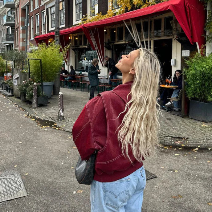 Women's Casual Zip-Up Oversized Bomber Jacket