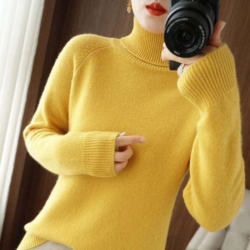 Pull en maille à col roulé et manches longues pour femme
