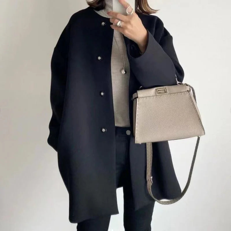 Manteau oversize minimaliste pour femme à boutons