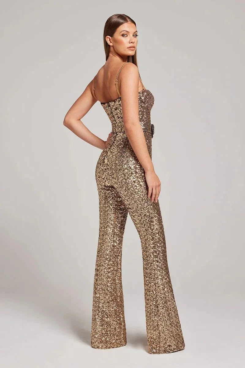 Women's Sequin Strapless Flare Jumpsuit