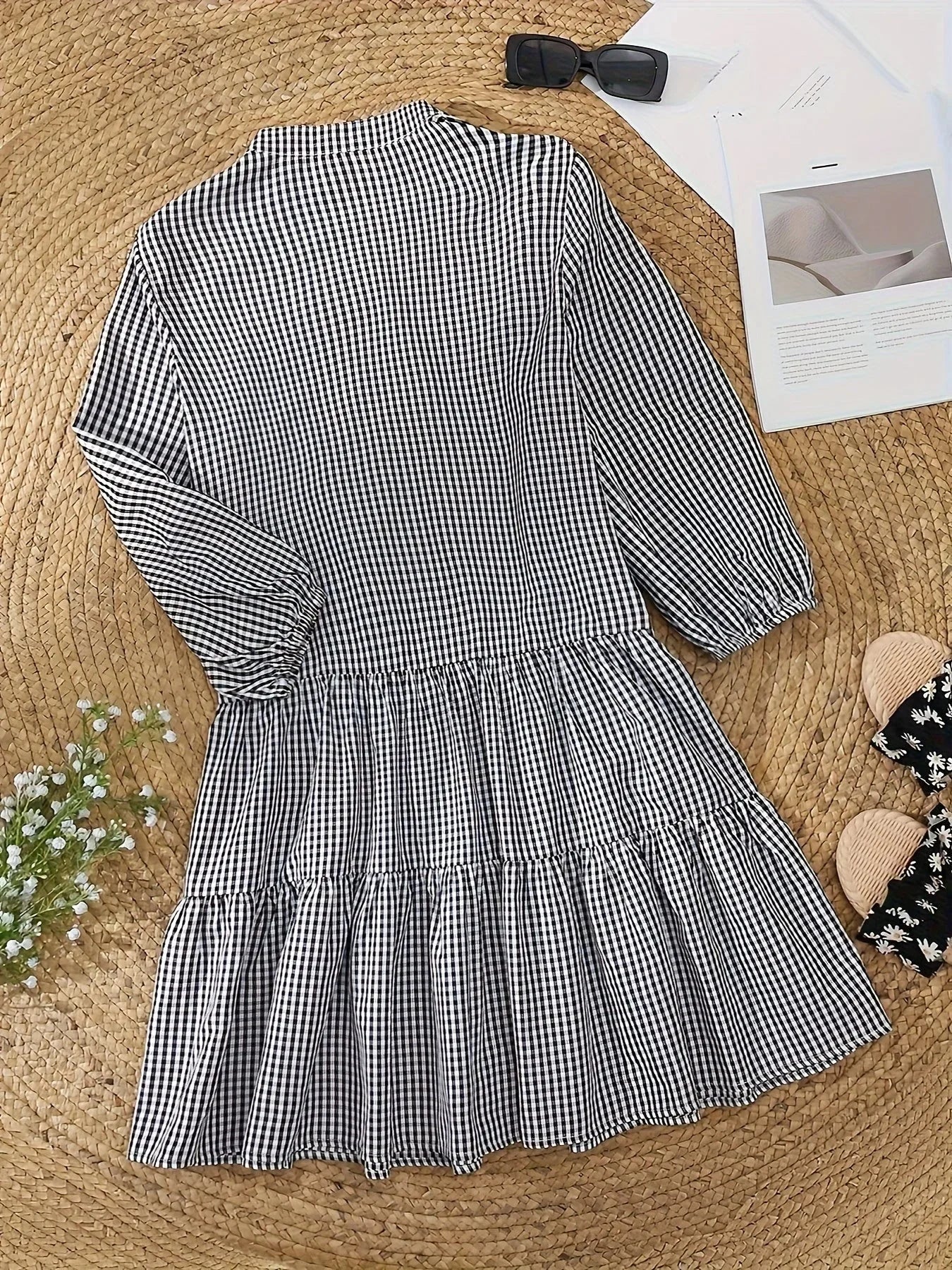 Γυναικείο Μίνι Φόρεμα Gingham με Φαρδιά Γραμμή