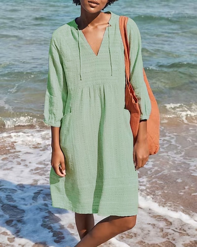 Robe midi d'été bohème Alice en coton pour femme col en V