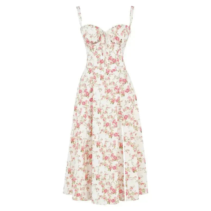 Women's Corset-Inspired Midi Dress with Structured Silhouette