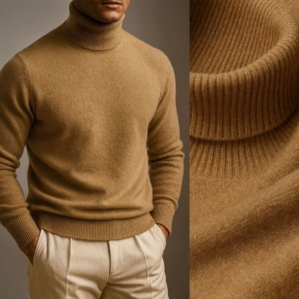 Pull à col roulé côtelé ajusté pour homme