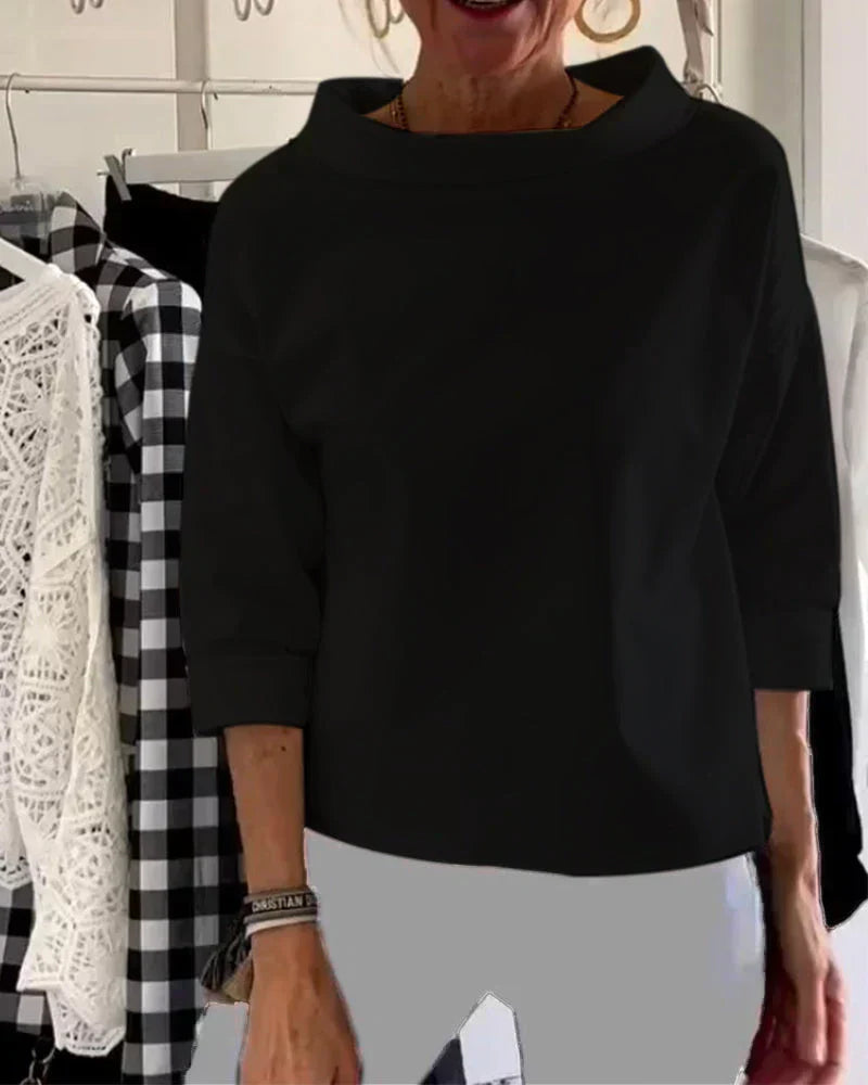 Women's Elegant Boat Neck 3/4 Sleeve Relaxed Top