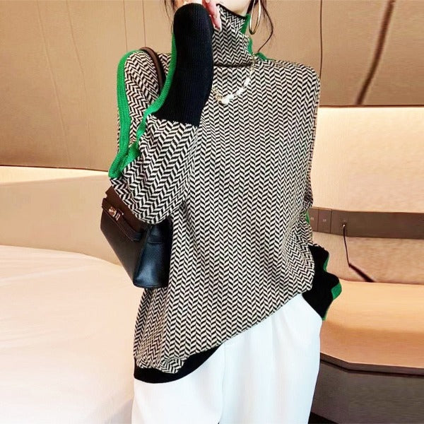 Women's Herringbone Turtleneck Knit Sweater