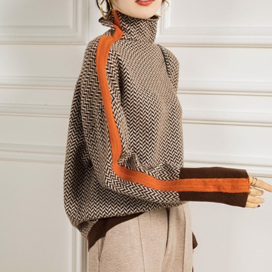 Women's Herringbone Turtleneck Knit Sweater