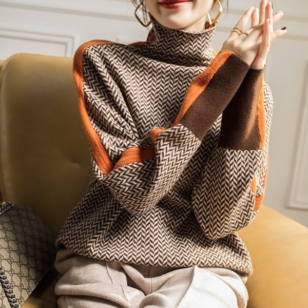 Women's Herringbone Turtleneck Knit Sweater