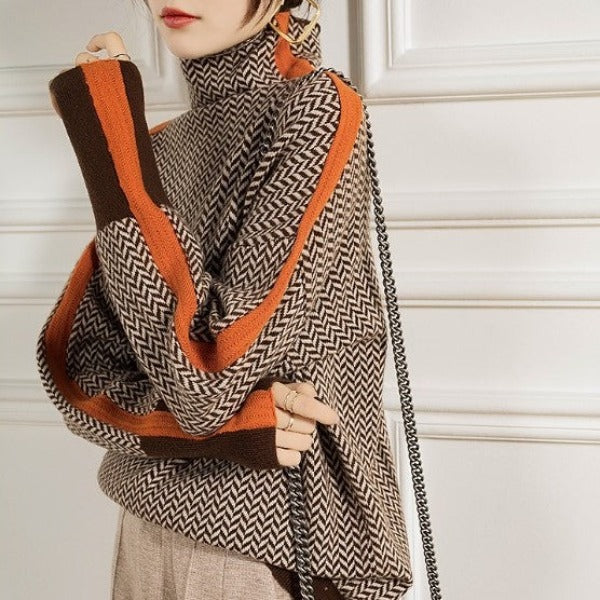 Women's Herringbone Turtleneck Knit Sweater