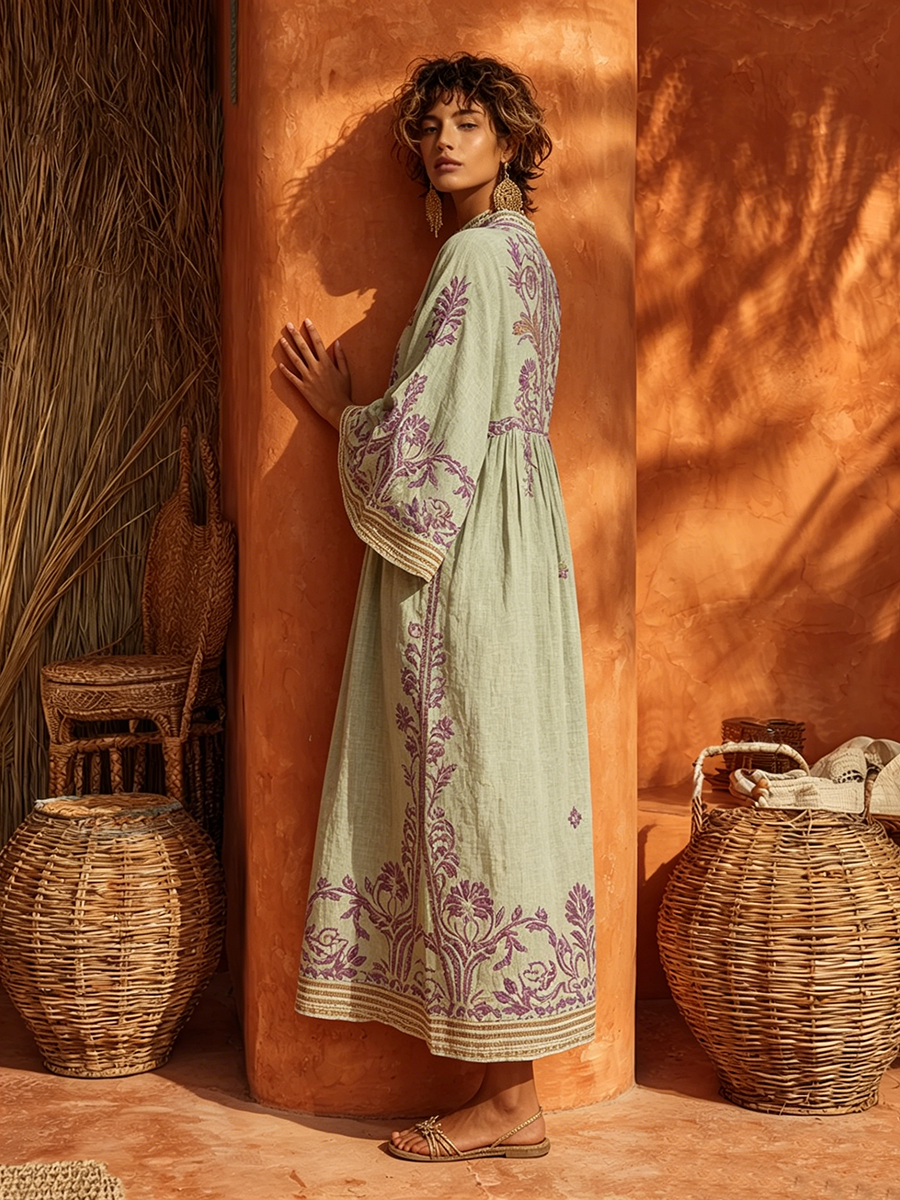 Γυναικείο μάξι φόρεμα boho με κέντημα