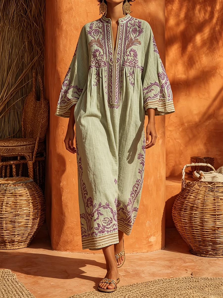 Γυναικείο μάξι φόρεμα boho με κέντημα