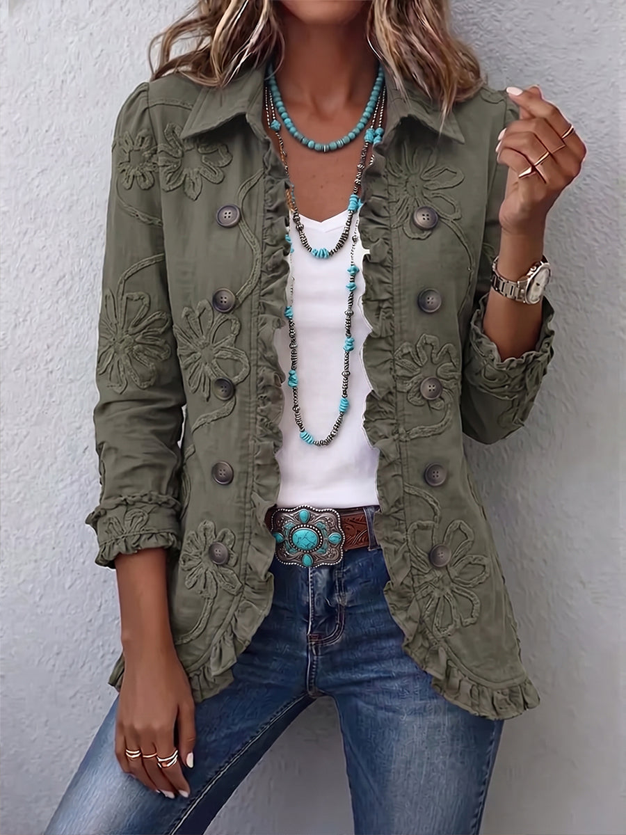 Women's Boho Blazer with Floral Embroidery
