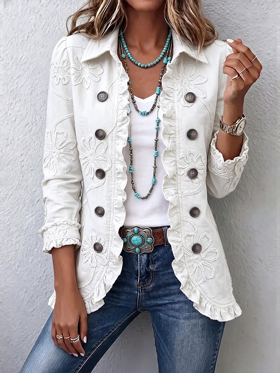 Women's Boho Blazer with Floral Embroidery