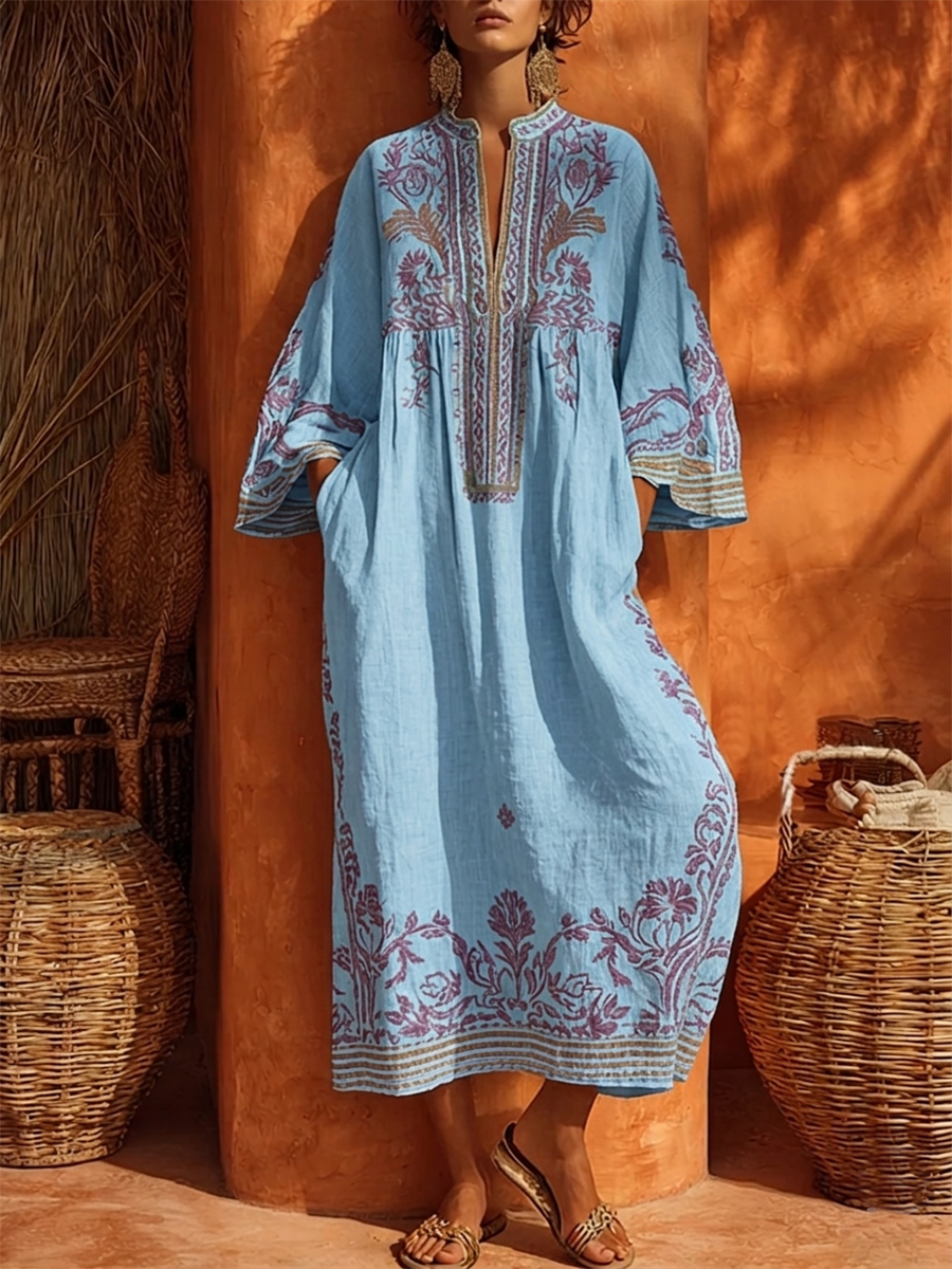 Γυναικείο μάξι φόρεμα boho με κέντημα