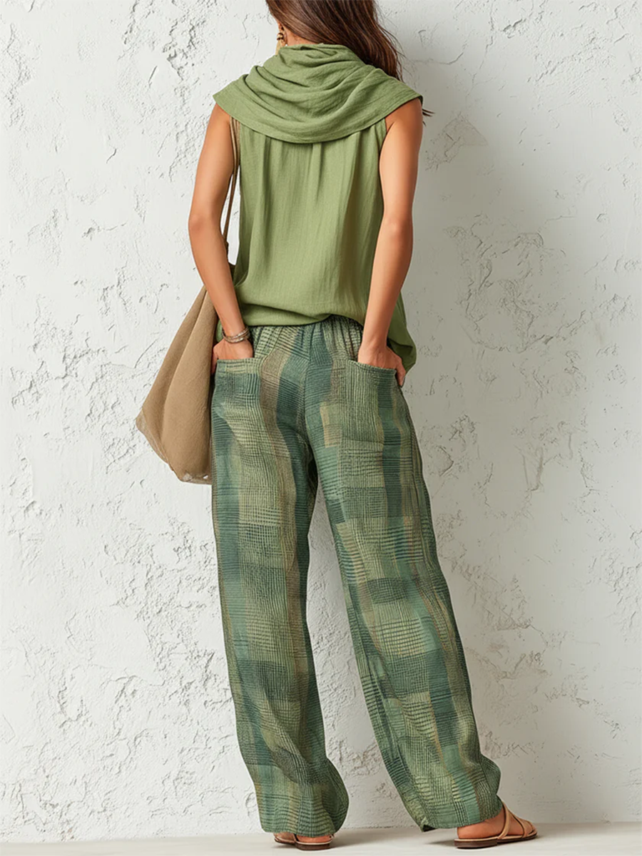 Ensemble 2 pièces pour femme composé d’un haut sans manches et d’un pantalon à jambes larges