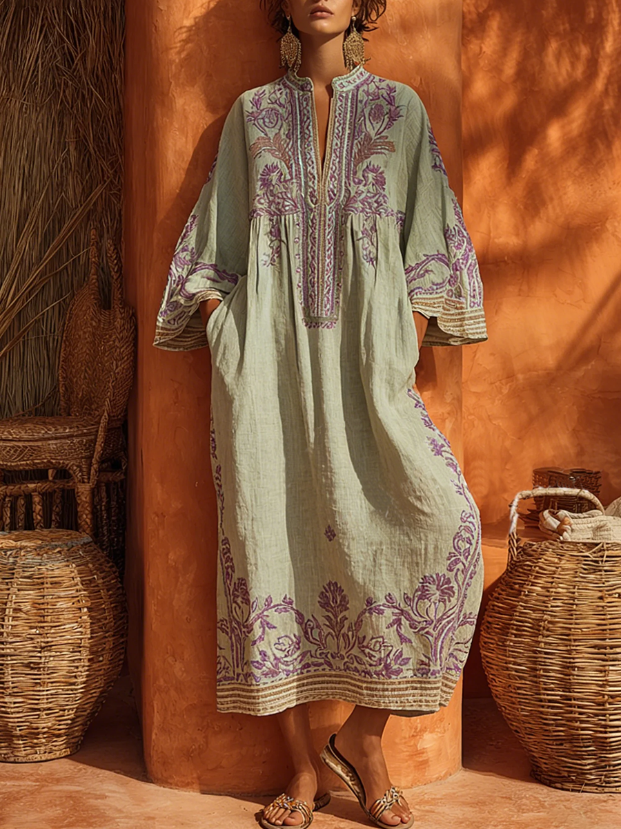 Γυναικείο μάξι φόρεμα boho με κέντημα