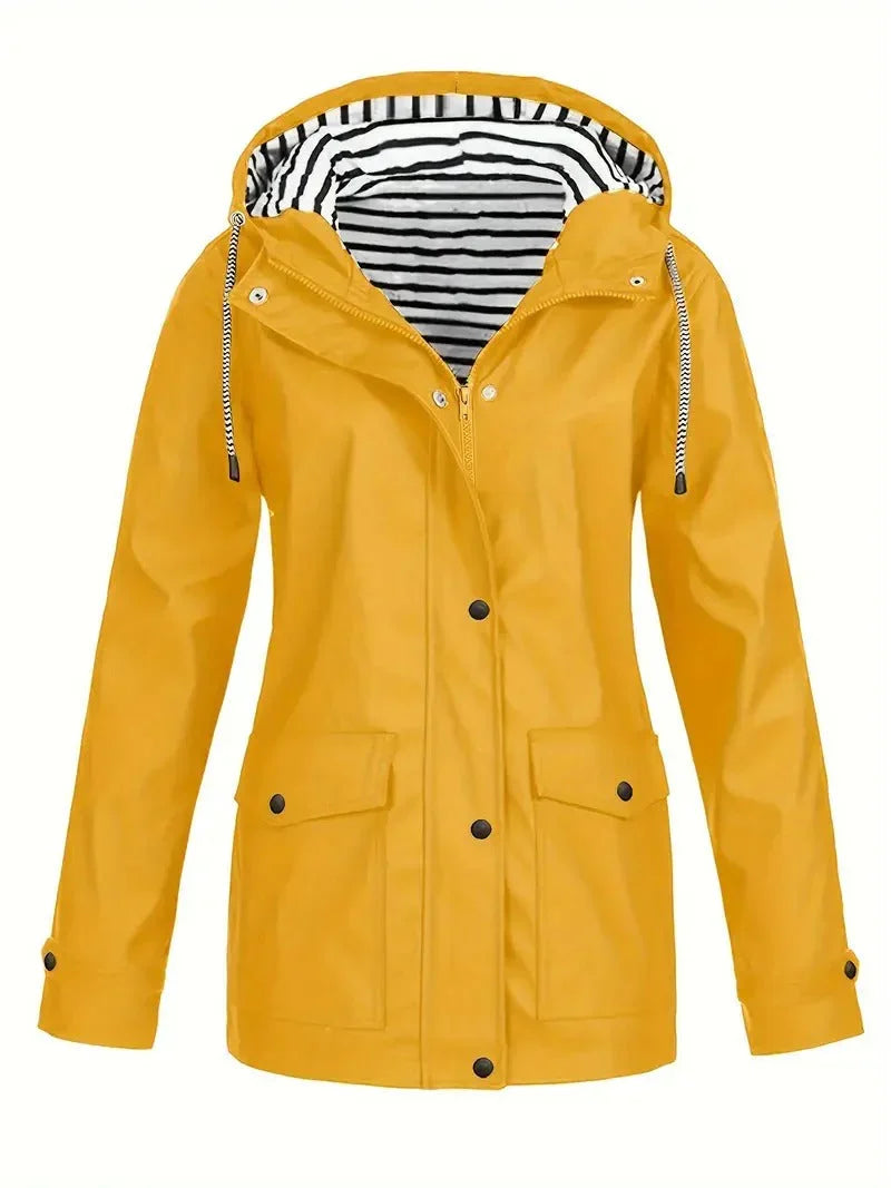 Women's Striped Waterproof Hooded Rain Jacket