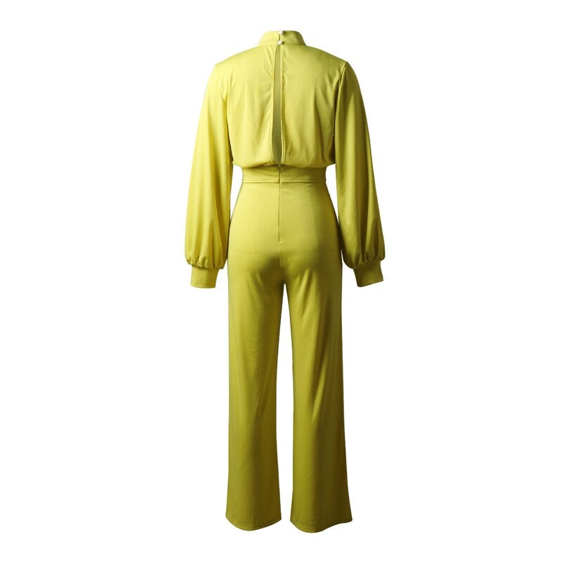 Women's High Neck Balloon Sleeve Wide-Leg Jumpsuit