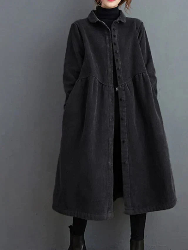 Women's Corduroy Button-Front A-Line Midi Dress