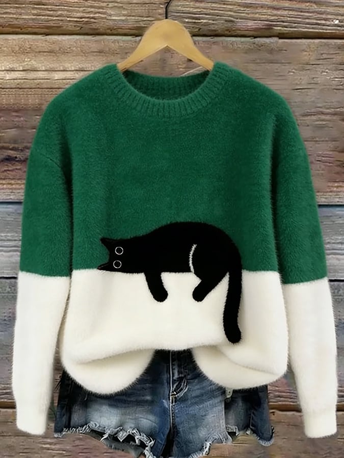 Suéter casual de mujer con estampado de gatos