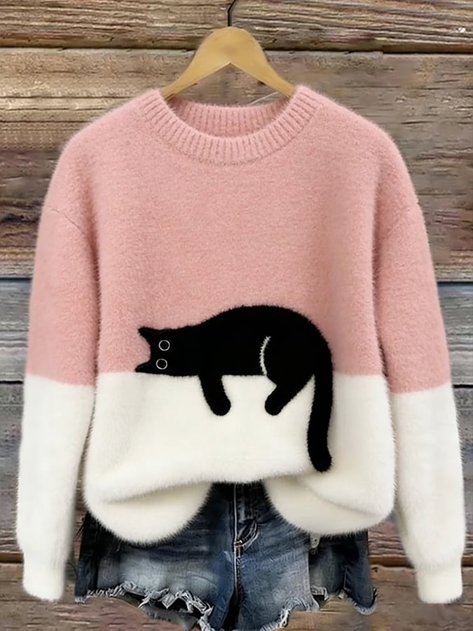 Suéter casual de mujer con estampado de gatos