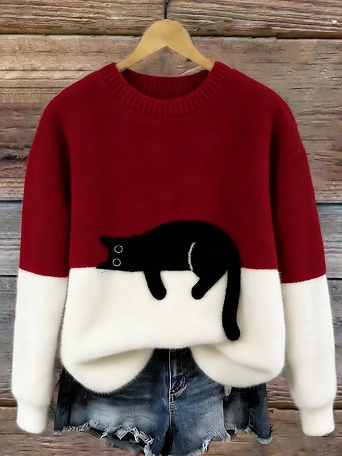 Suéter casual de mujer con estampado de gatos