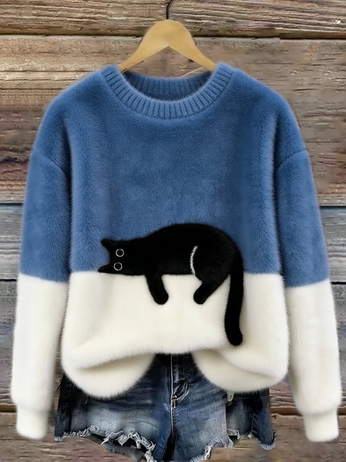 Suéter casual de mujer con estampado de gatos