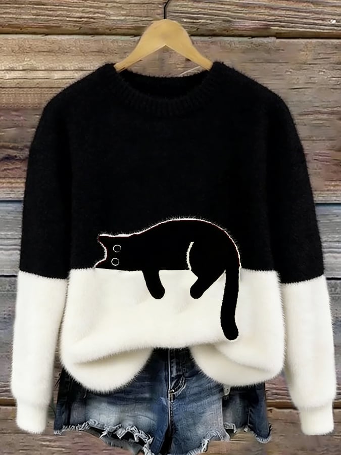 Suéter casual de mujer con estampado de gatos