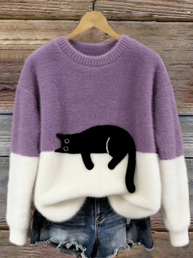 Suéter casual de mujer con estampado de gatos