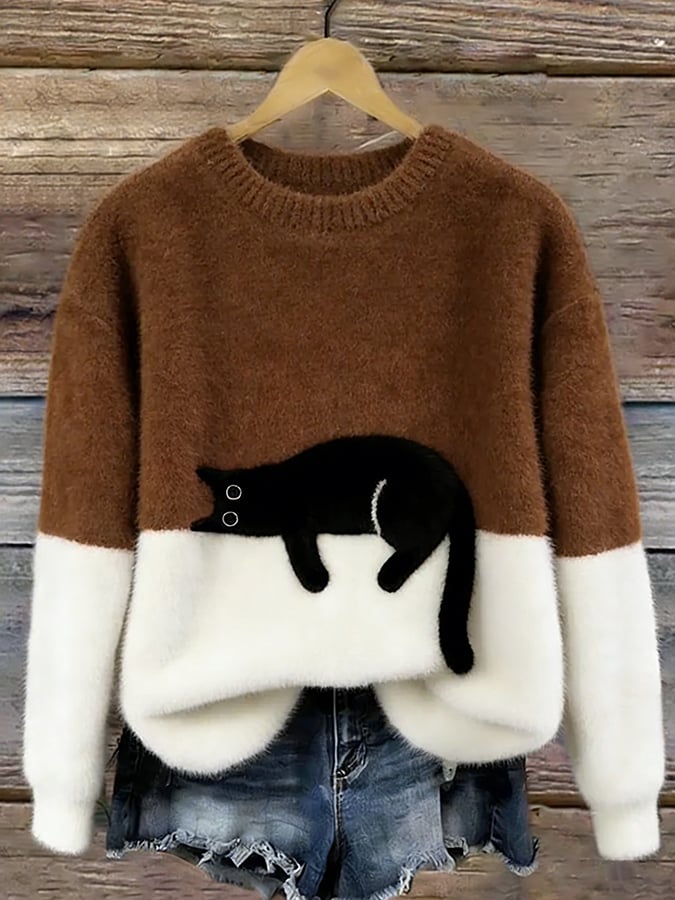 Suéter casual de mujer con estampado de gatos