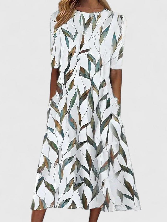 Robe midi fleurie pour femmes été décontracté