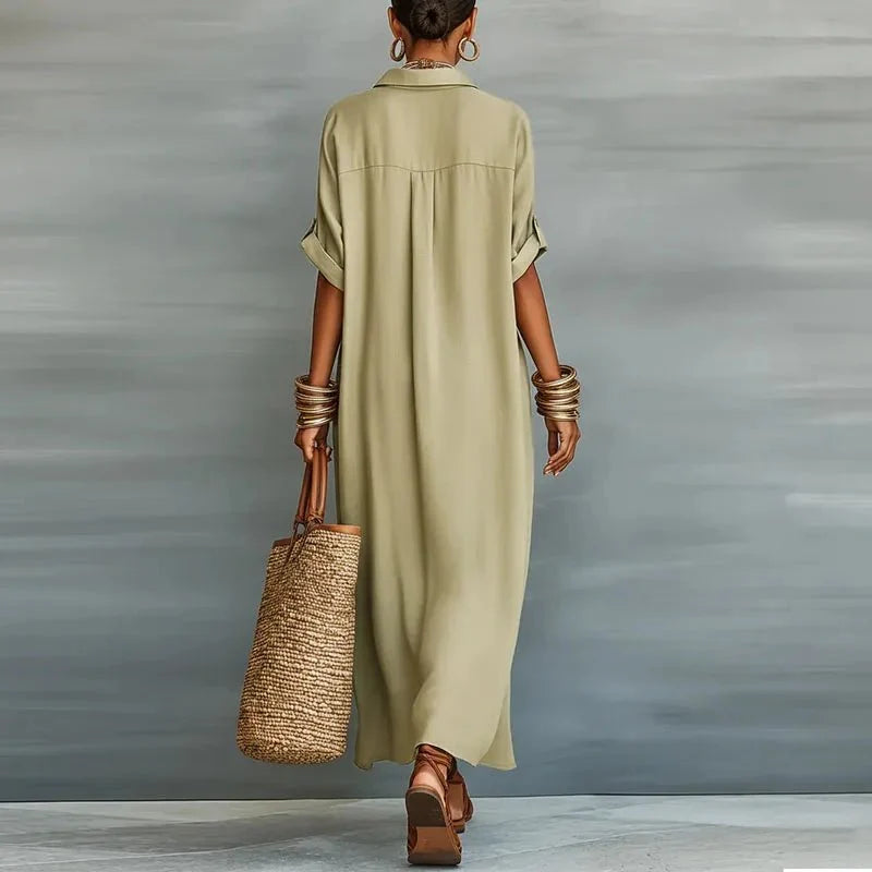 Robe longue décontractée pour femme à boutons sur le devant