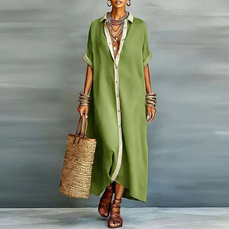 Robe longue décontractée pour femme à boutons sur le devant
