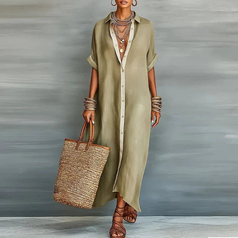 Robe longue décontractée pour femme à boutons sur le devant